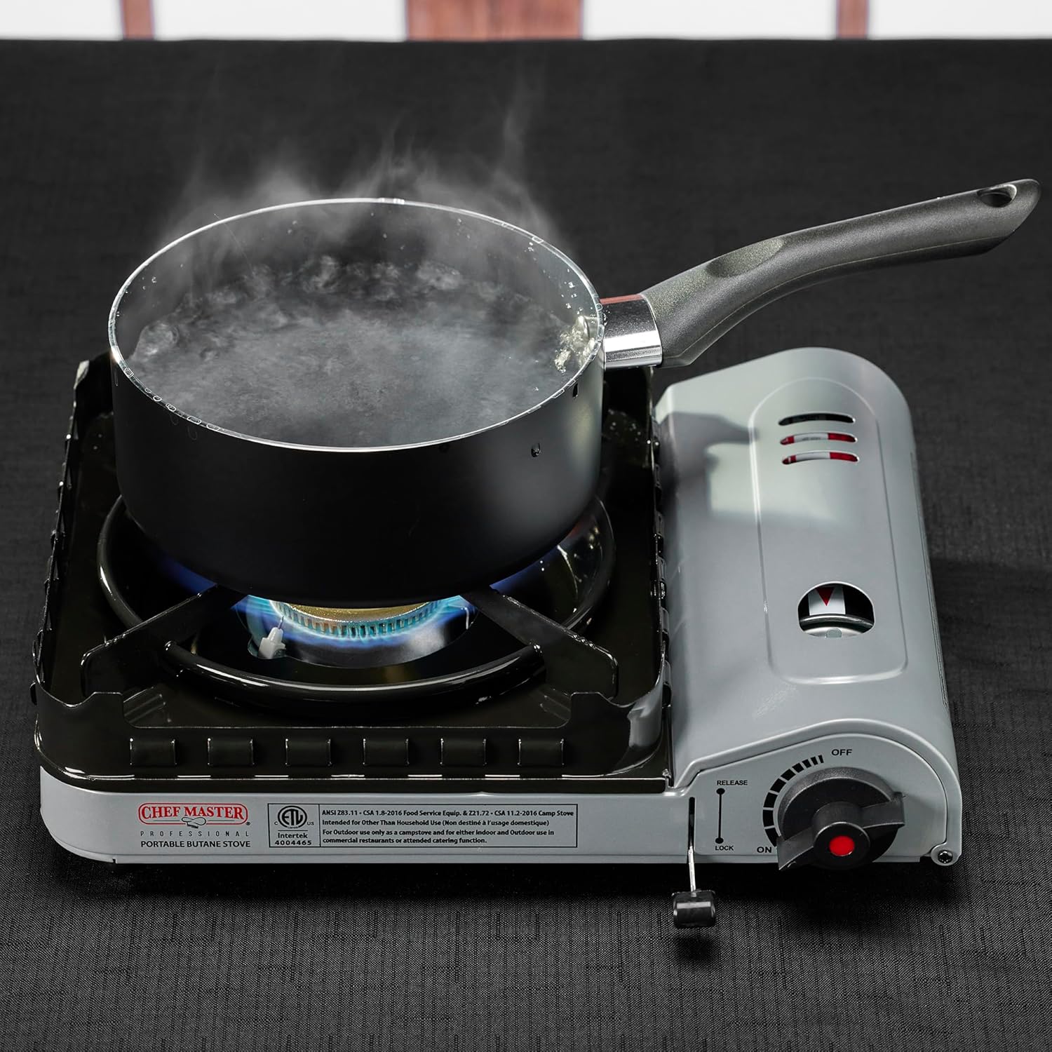 Chef Master 15,000 BTU Output Portable Butane Camping Stove, Double Wind-Guard Portable Stove Burner, Piezo Click Ignition for Emergencies, Tailgating, Hiking, Backpacking & Camping Essentials - 90019 - Image 3