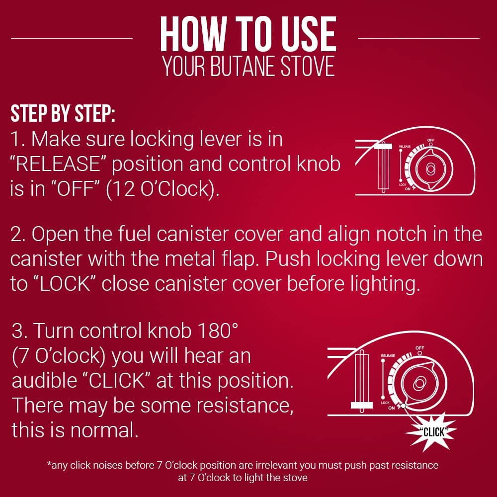 Chef Master 15,000 BTU Output Portable Butane Camping Stove, Double Wind-Guard Portable Stove Burner, Piezo Click Ignition for Emergencies, Tailgating, Hiking, Backpacking & Camping Essentials - 90019 - Image 4