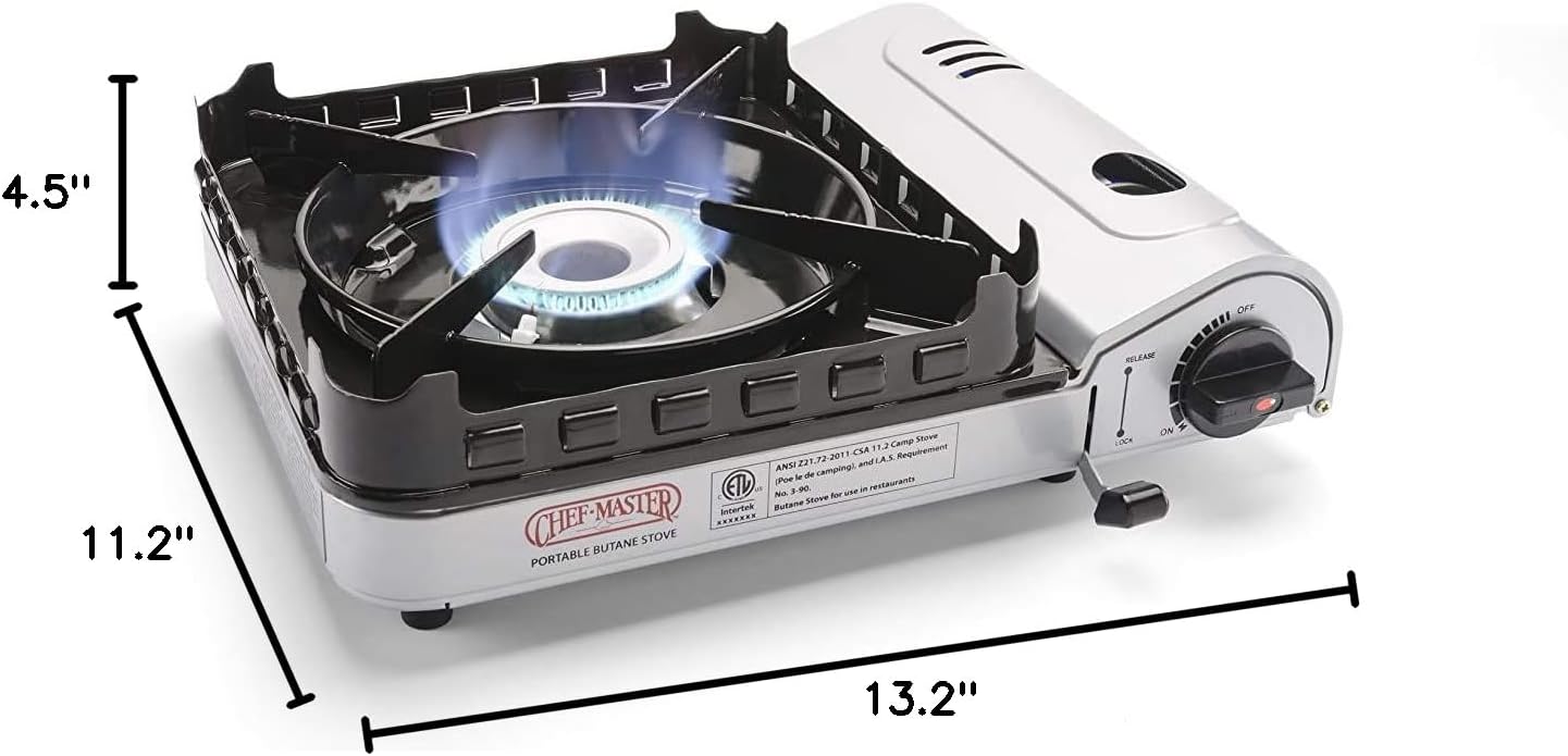Chef Master 15,000 BTU Output Portable Butane Camping Stove, Double Wind-Guard Portable Stove Burner, Piezo Click Ignition for Emergencies, Tailgating, Hiking, Backpacking & Camping Essentials - 90019 - Image 7