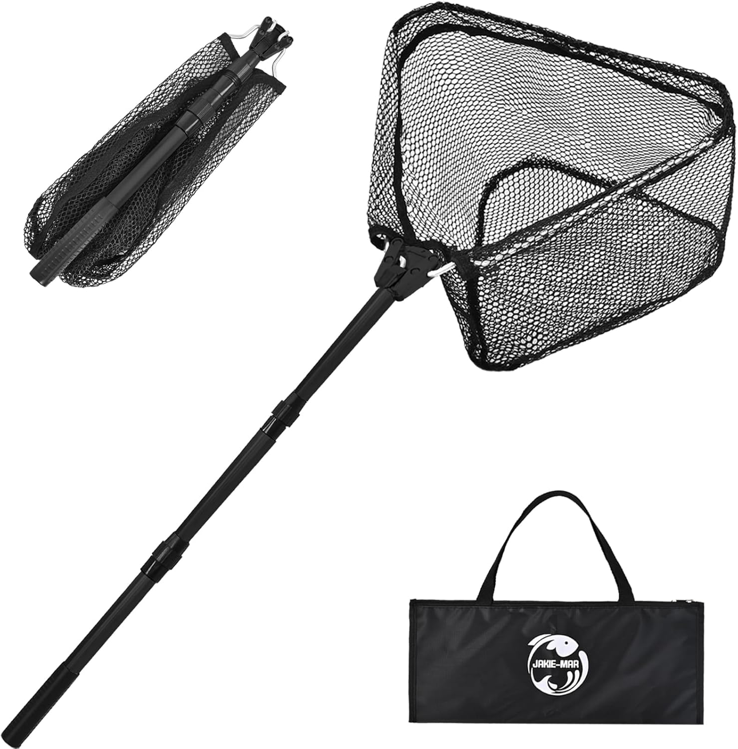 Fishing Net with Handle, Rubber Coated Landing Net with Foldable Aluminum Frame, Minnow Net, Small Fishing Net, Easy Transportation Storage for Kayak, Fly, Catfish, Bass, Trout Fishing