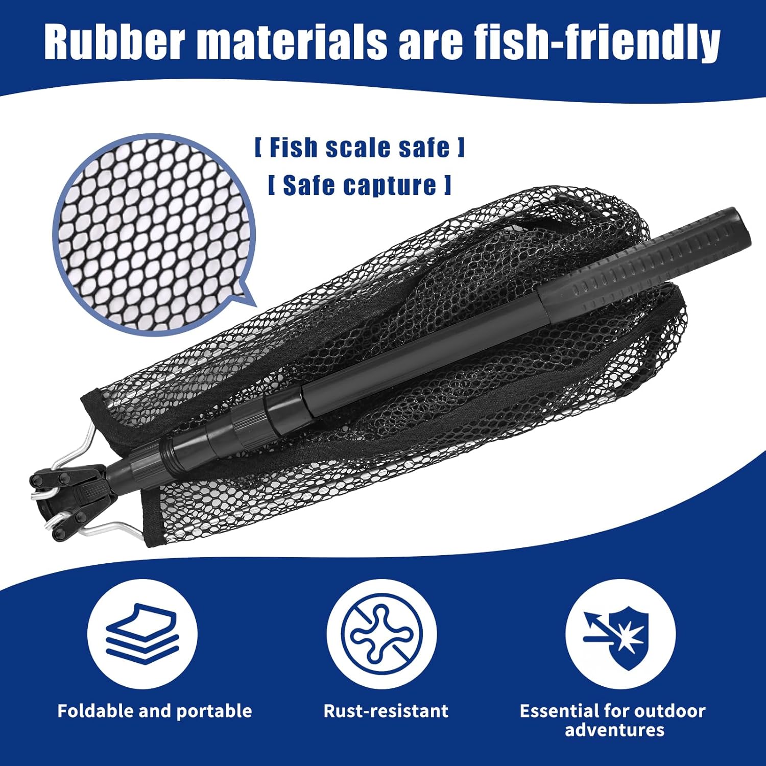 Fishing Net with Handle, Rubber Coated Landing Net with Foldable Aluminum Frame, Minnow Net, Small Fishing Net, Easy Transportation Storage for Kayak, Fly, Catfish, Bass, Trout Fishing - Image 3