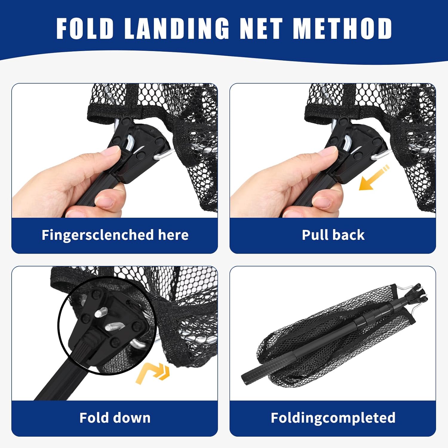 Fishing Net with Handle, Rubber Coated Landing Net with Foldable Aluminum Frame, Minnow Net, Small Fishing Net, Easy Transportation Storage for Kayak, Fly, Catfish, Bass, Trout Fishing - Image 5