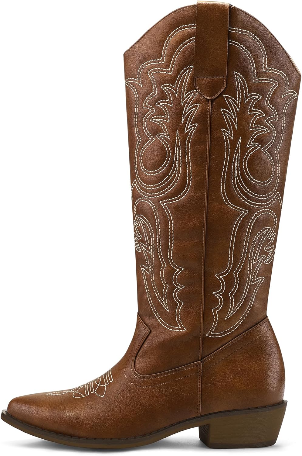 mysoft Women's Cowboy Boots Mid Calf Cowgirl Embroidered Western Pointed Toe Chunky Heel Pull On Knee High Boots - Image 6