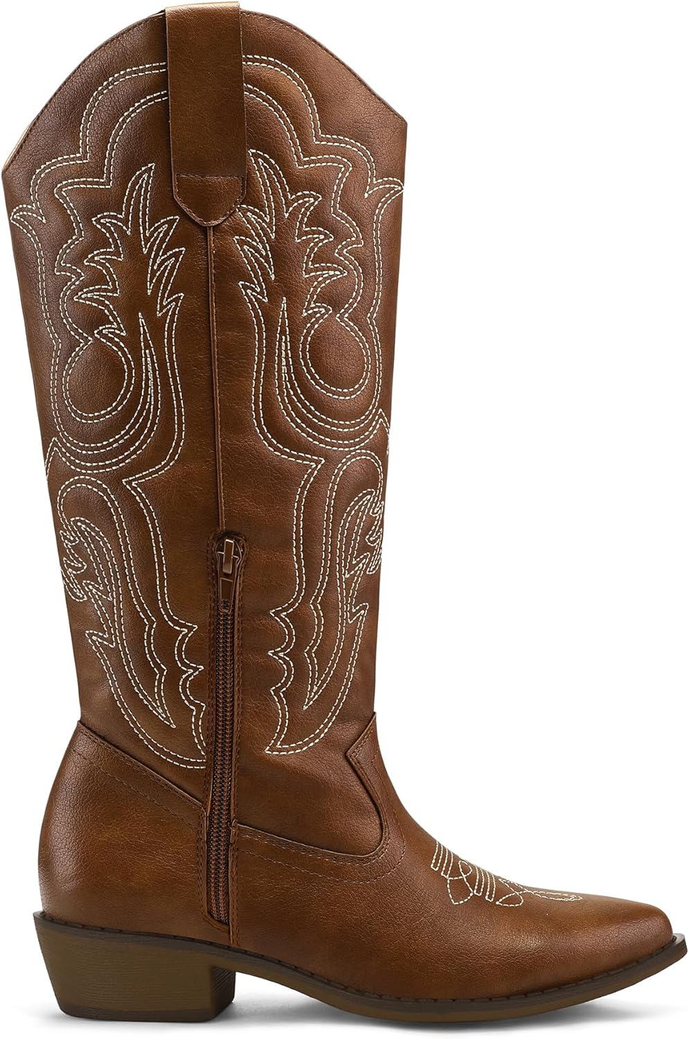 mysoft Women's Cowboy Boots Mid Calf Cowgirl Embroidered Western Pointed Toe Chunky Heel Pull On Knee High Boots - Image 7