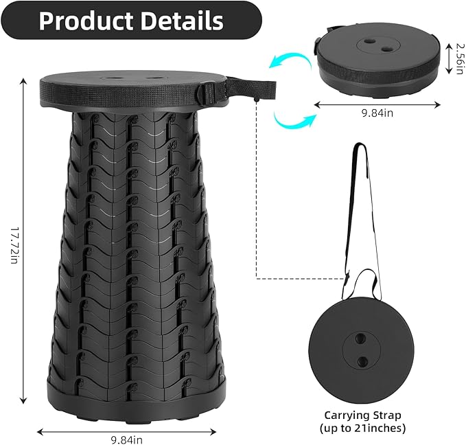 Collapsible Stool, Folding Chair - Upgraded Portable Chair with Load Capacity 400lbs, Portable Stool for Camping Fishing Hiking - Folding Stool with Carrying Straps,Gifts for Fisherman - Image 3